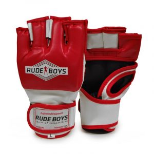 Guante de entreno Rude Boys style box para artes marciales y deportes de contacto de color rojo y palma abierta