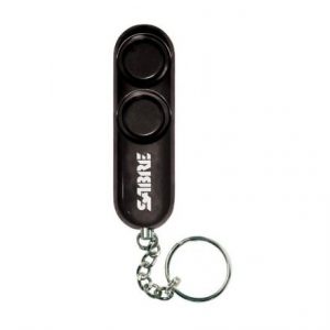 Llavero alarma portátil de color negro con cadena metálica para defensa personal